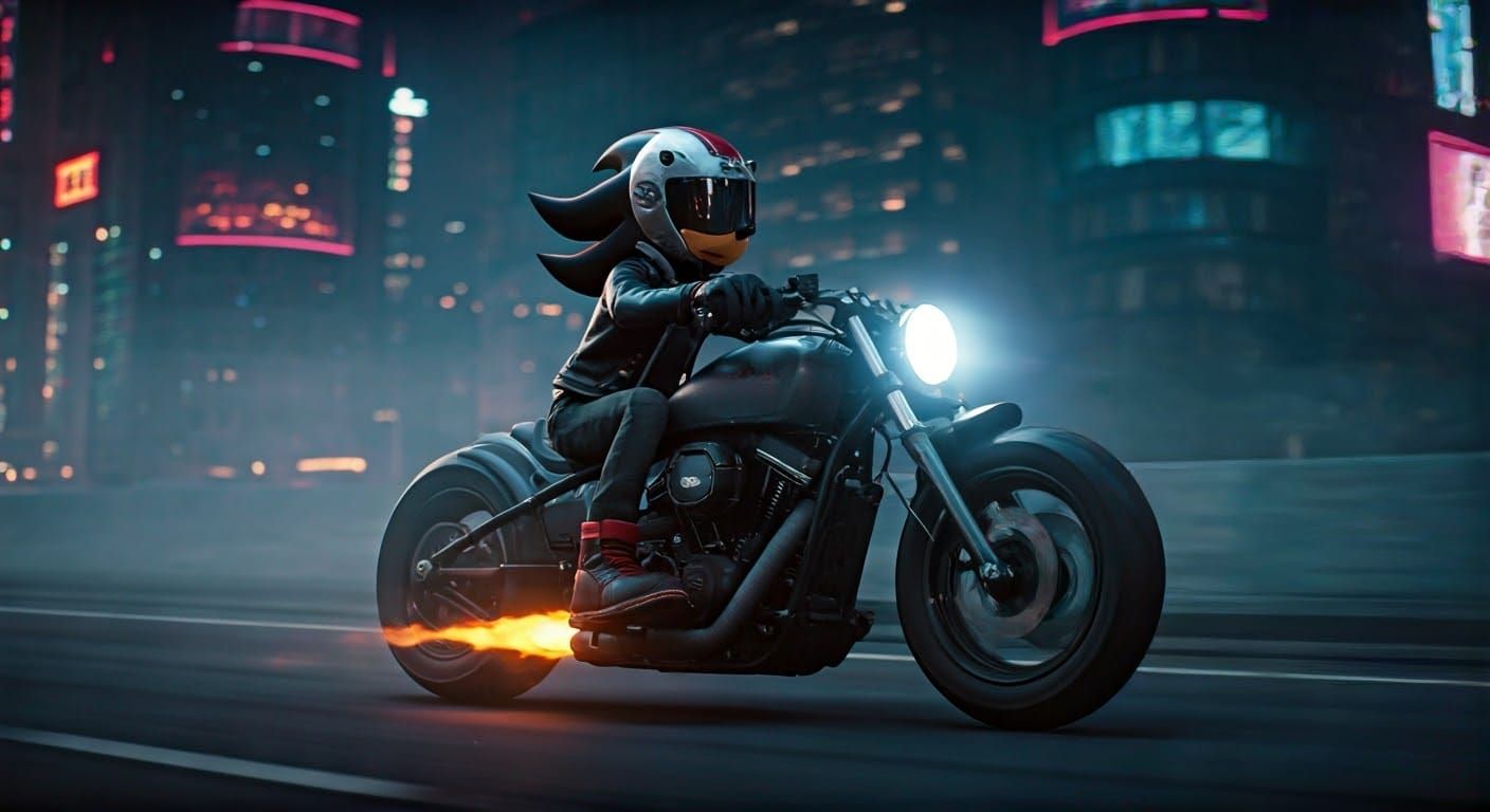 shadow the hedgehog riding on his cyberpunk harley  chopper ...
