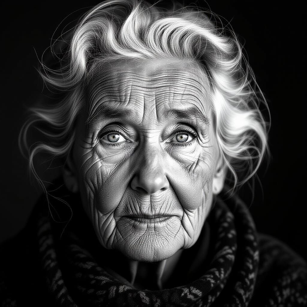 Striking Black and White Portrait of a Wise Woman