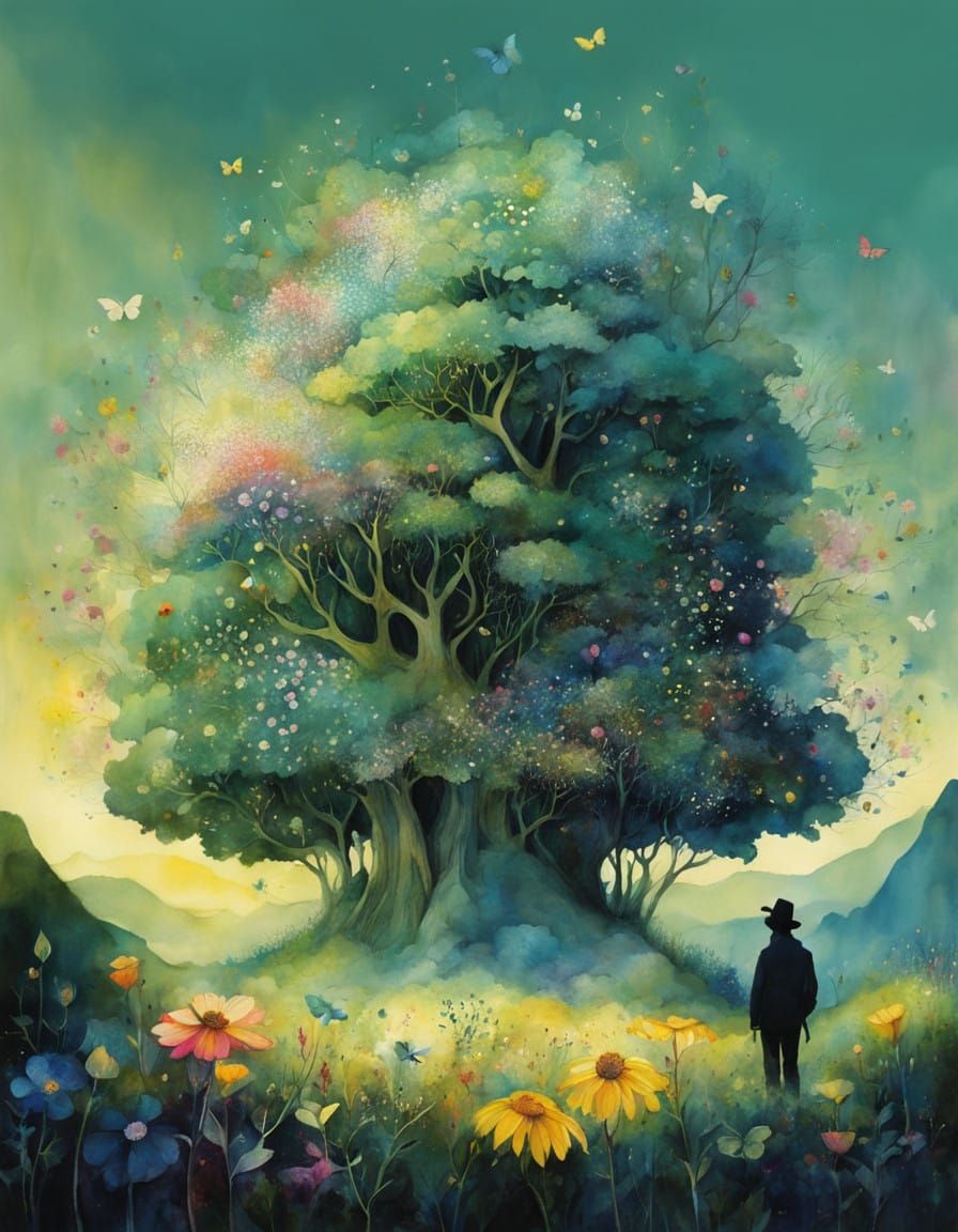 Whimsical Wildflower in Vibrant Cubist Style