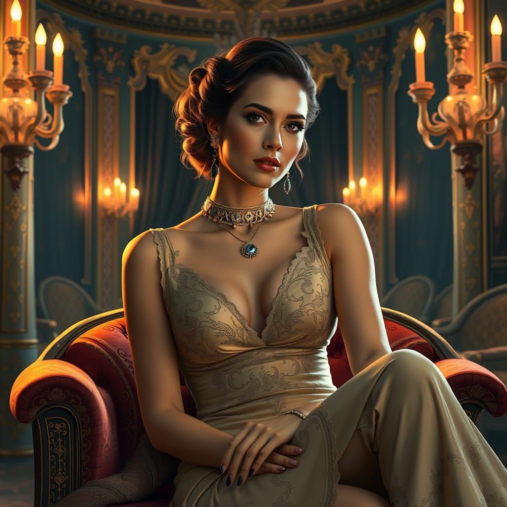 Elegant Woman in Art Nouveau Style Portrait