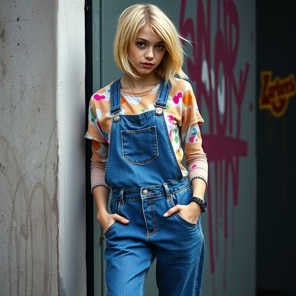 Teenager in Dungarees with Glitter Boots