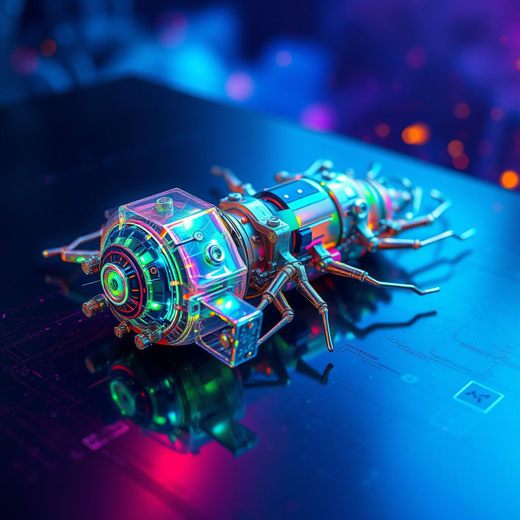 Iridescent Nanomachine on Metallic Surface in Futuristic Sty...