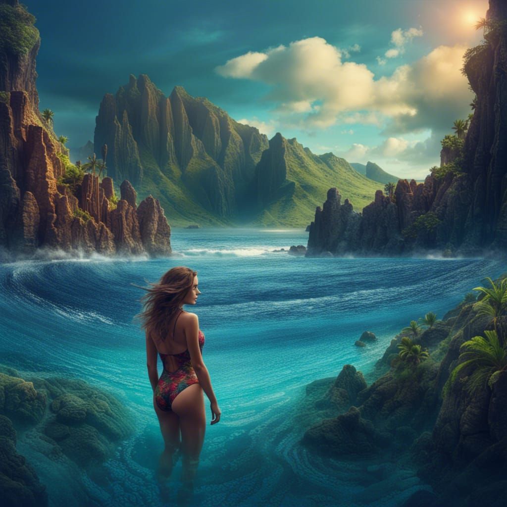 Girl in Swimsuit in Hawaii: Matte Painting