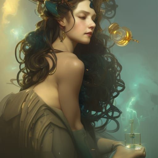 Charming Witch Portrait in Elaborate Laboratory