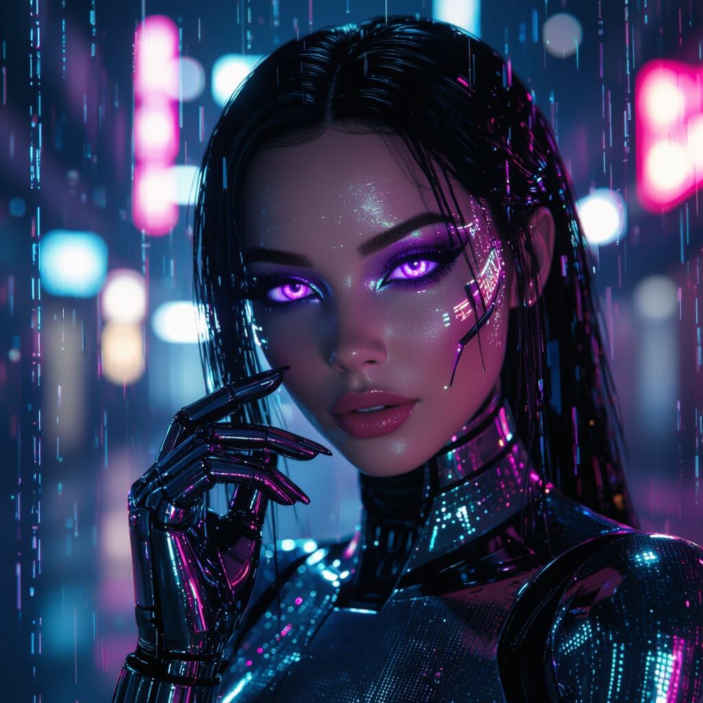Futuristic AI Avatar in Cyberpunk Style