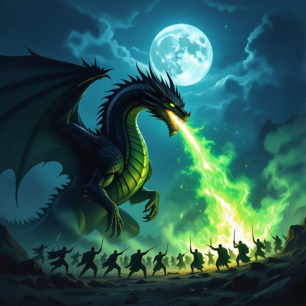 Majestic Black Dragon Unleashes Emerald Flames