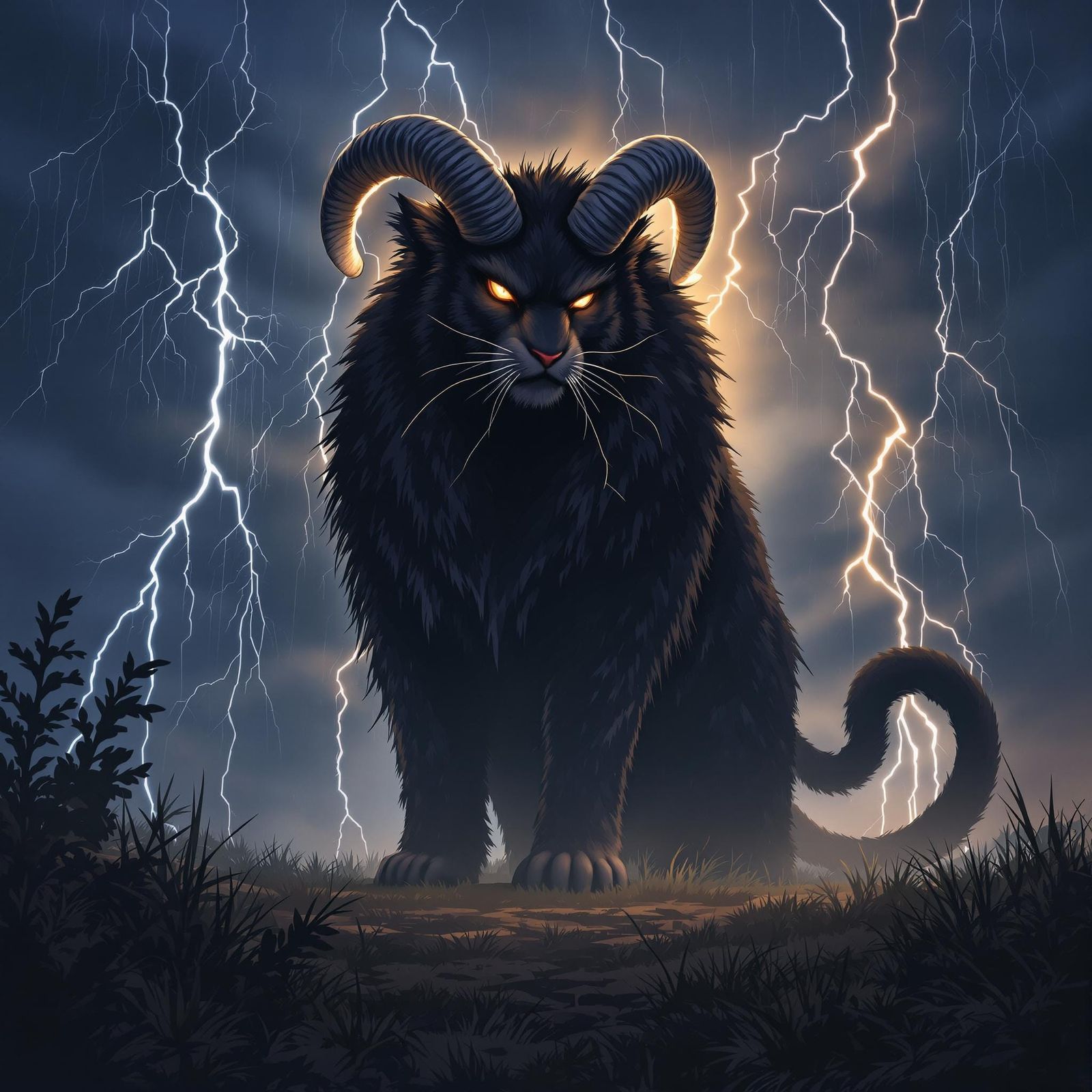 Demonic Maine Coon Cat in Anime Style