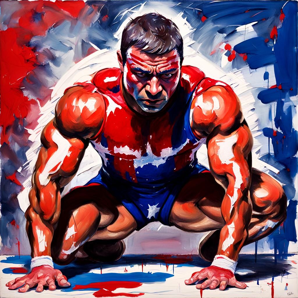 Wrestler in Gouache Style with American Flag Colors