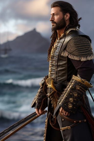 Pirate Henry Morgan Portrait on Pirate Ship