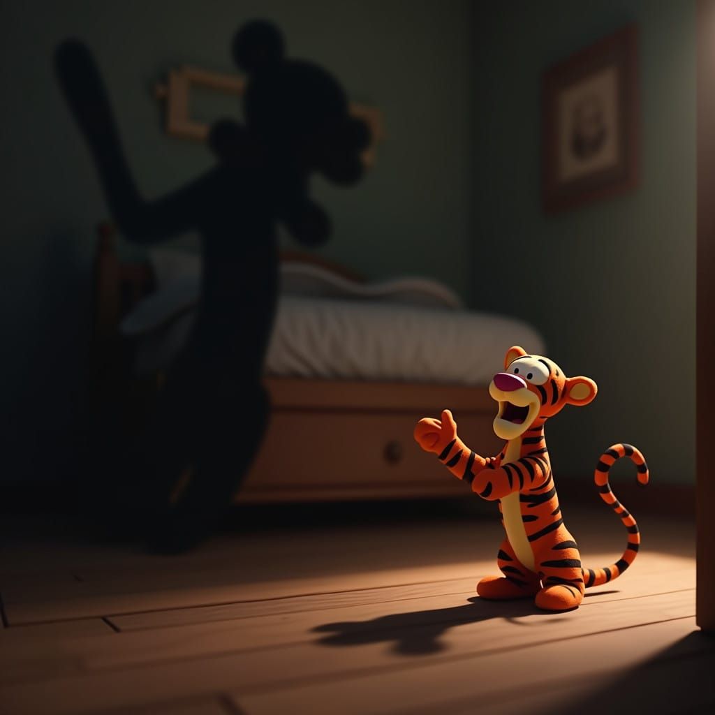 A Frightened Tigger Confronts His Dark Shadow in a CGI Maste...