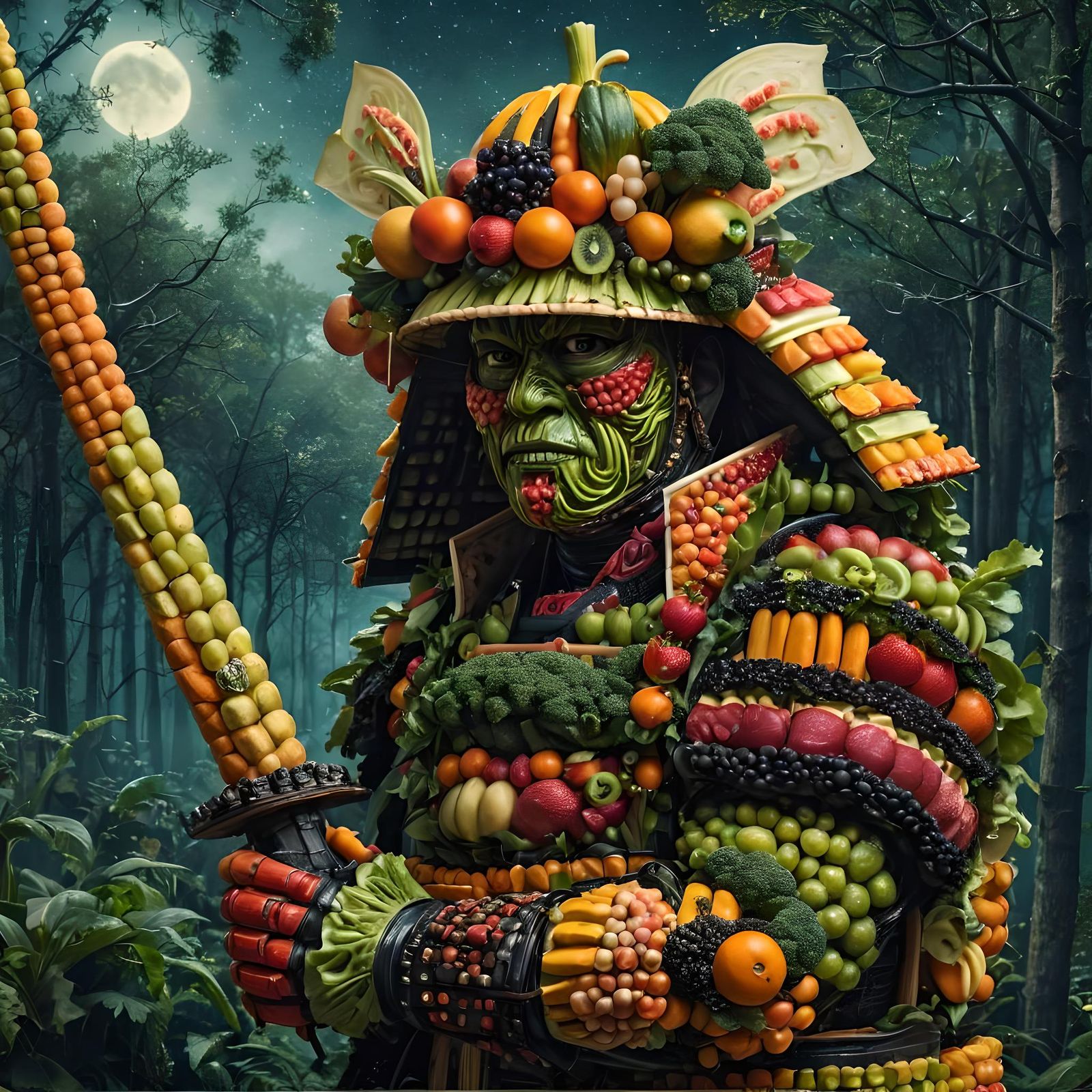 Samurai in Futuristic Vegetable Couture: Candy Art
