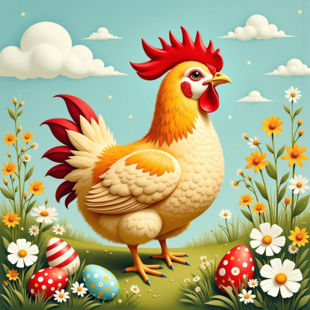 Chicken in Easter Scandi Folk Art