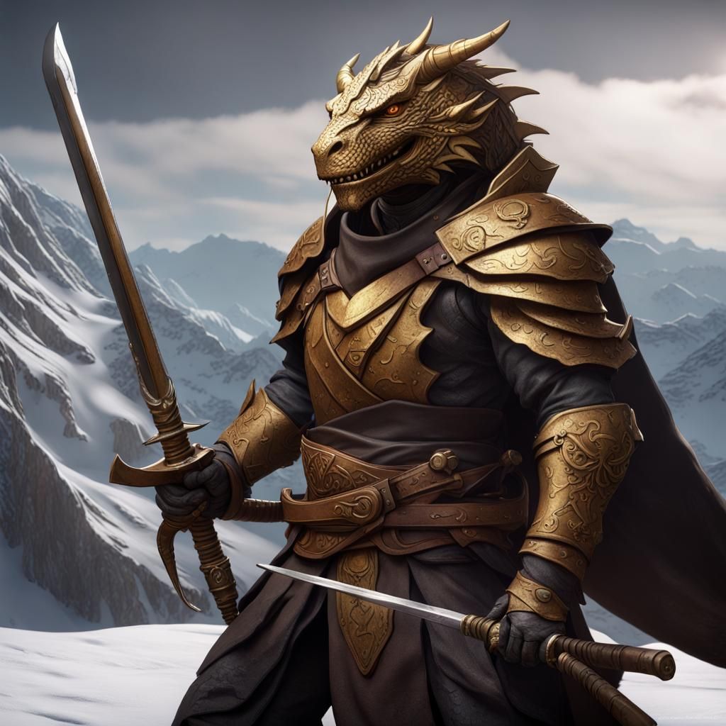 Dragonborn Warrior with Katana in Dark Fantasy Style