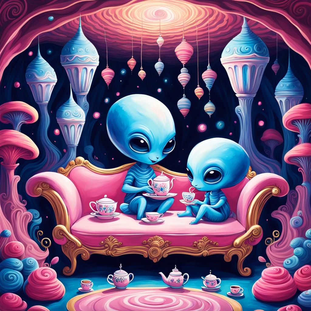 Chibi Aliens Tea Party in Underground Wonderland