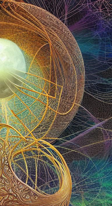 Ancient Sorcerer in Fractal Network: Watercolor Landscape