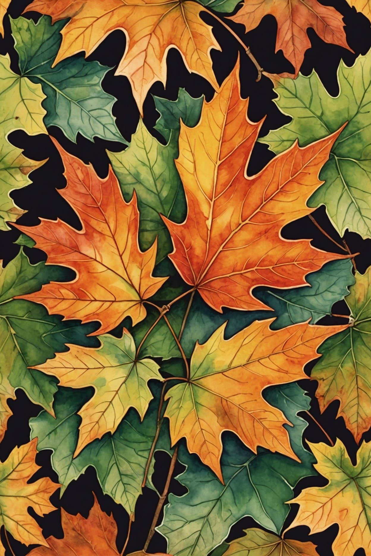 Watercolor Autumn Maple Leaf Art