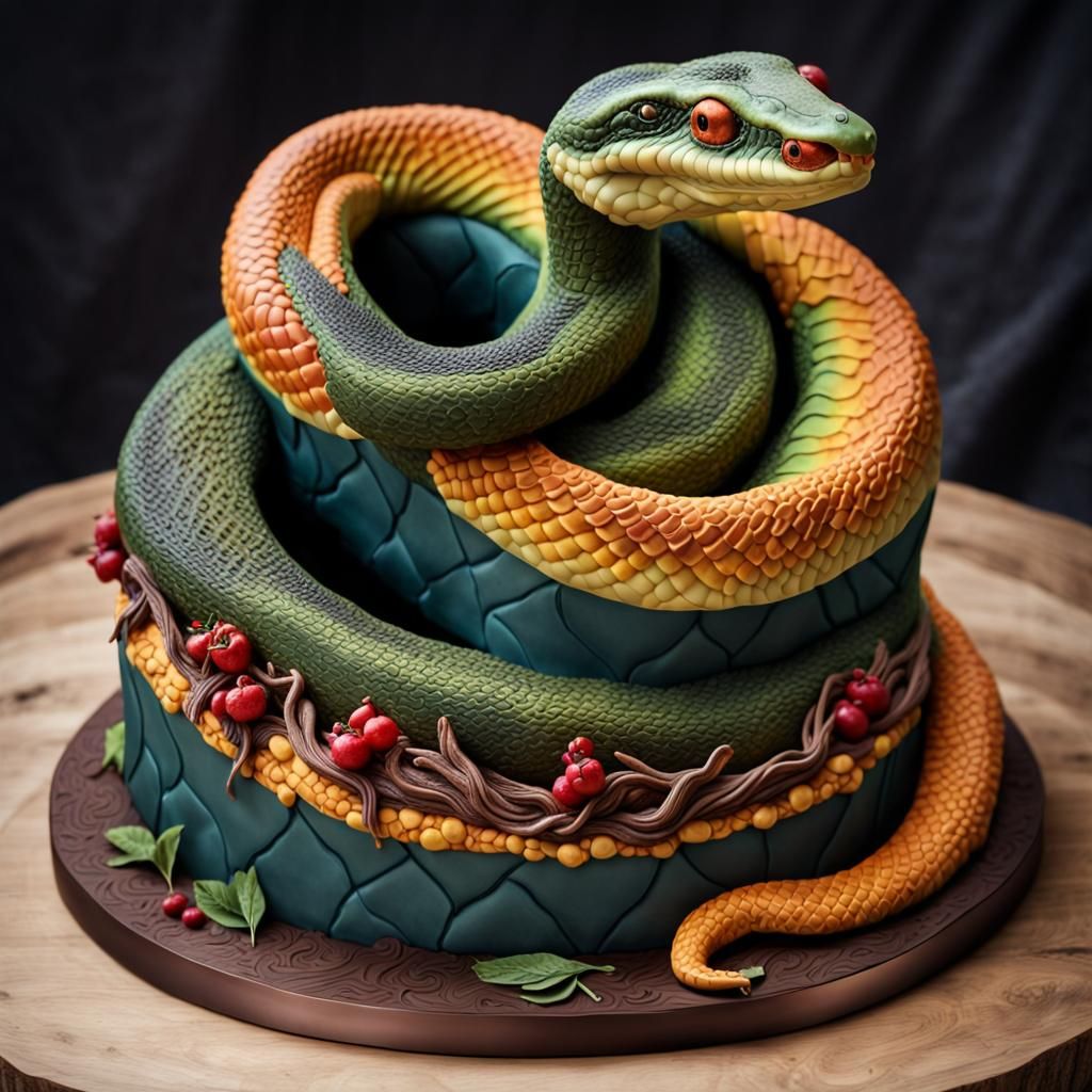 scrumptious cake in the form of an incredibly detailed snake...