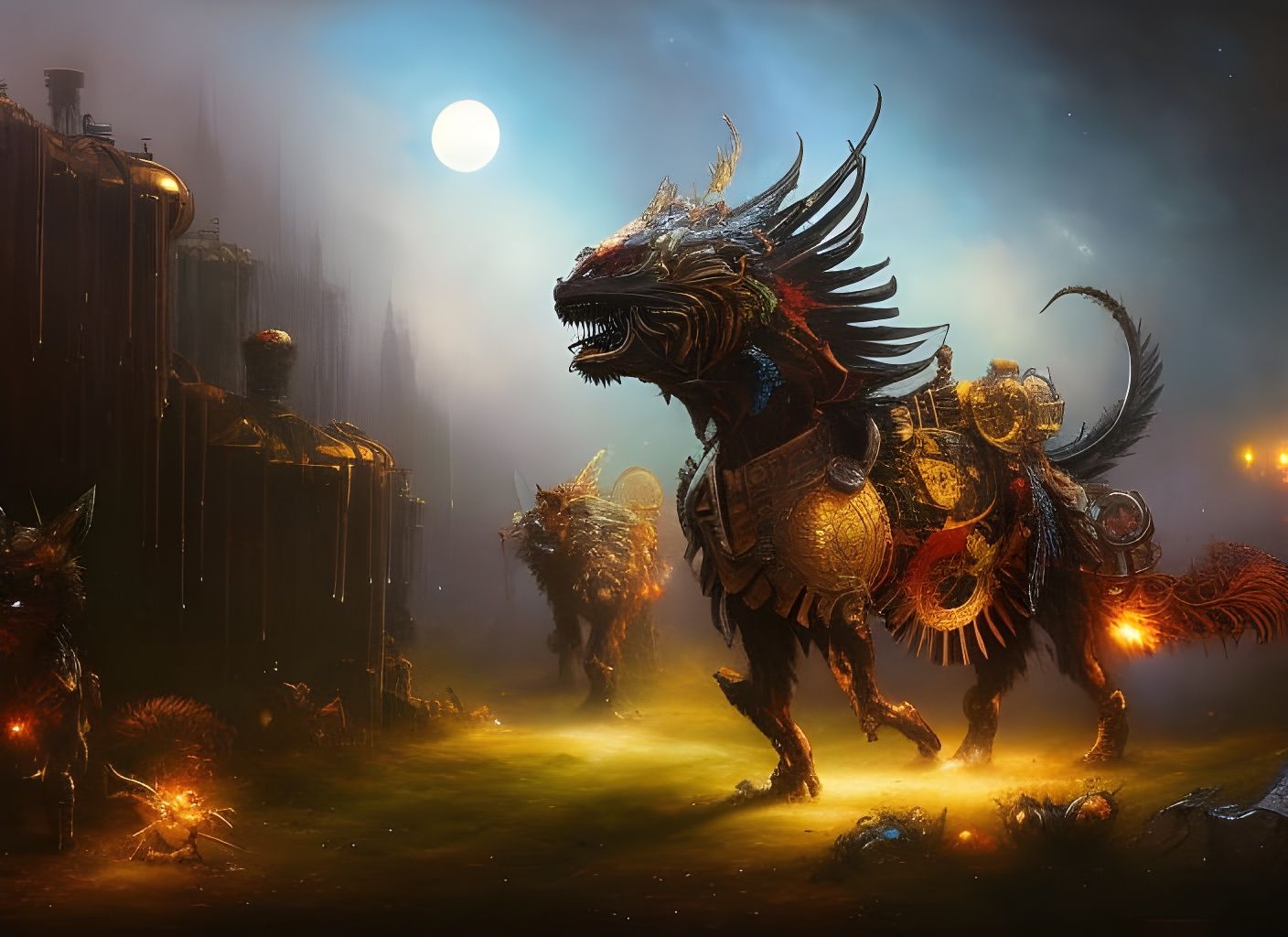 Interdimensional Biomechanical Feline Machine in Dark Fantas...