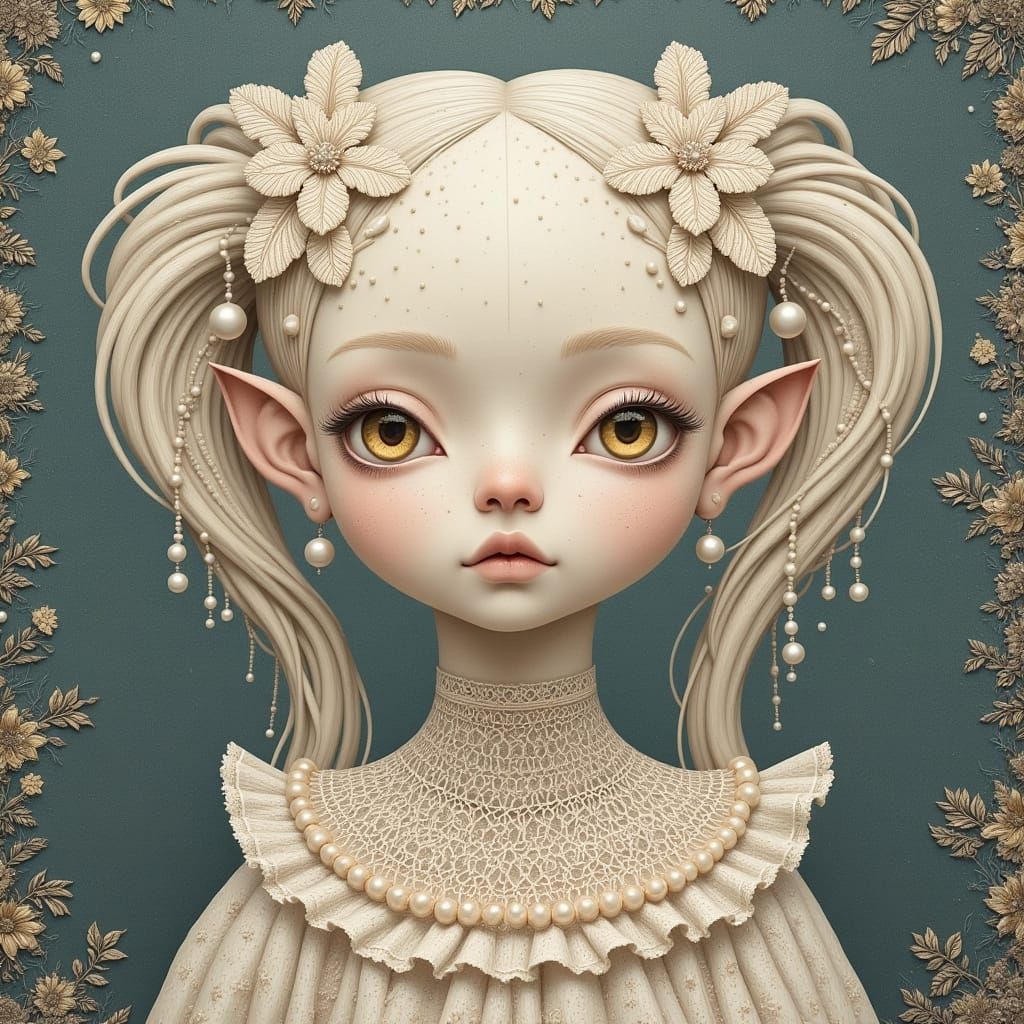 Surreal Goddess in Victorian-Era Attire with Intricate Lace ...