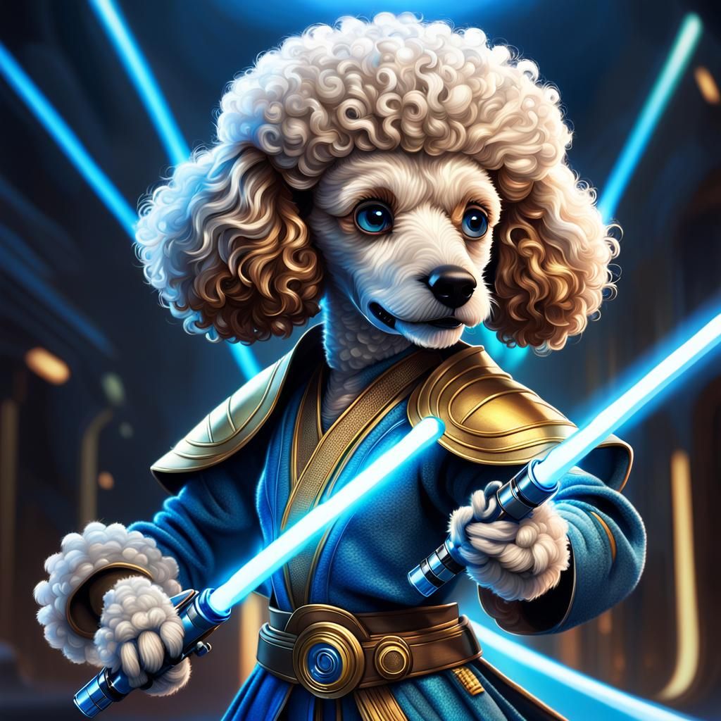 Poodle Jedi Warrior in 3D Pixar Style