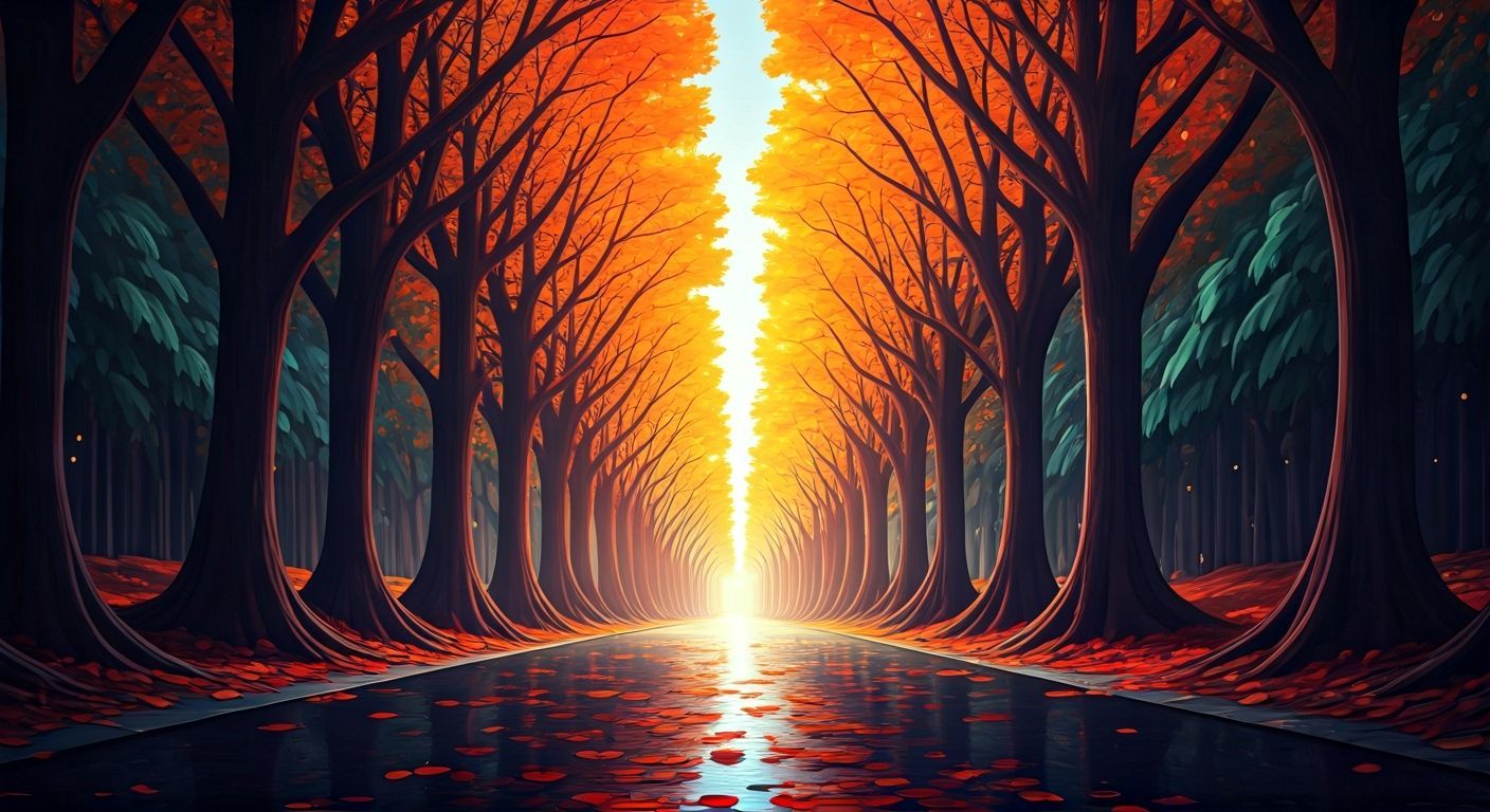 Fantastical Autumn Landscape with Iridescent Light