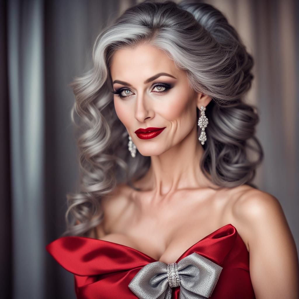 Stunning Woman with Smoky Eyes and Red Dress