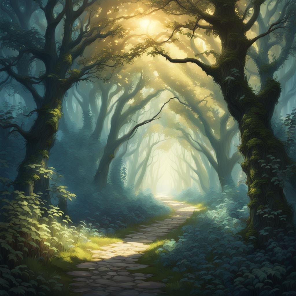 Mystifying Forest Pathway Digital Concept Art