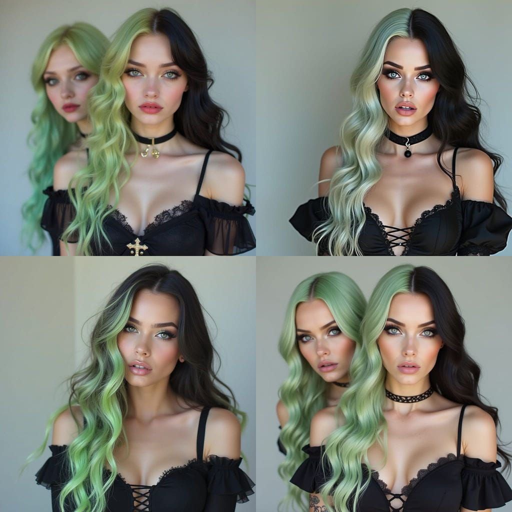 Stunning Model with Black and Neon Green Hair