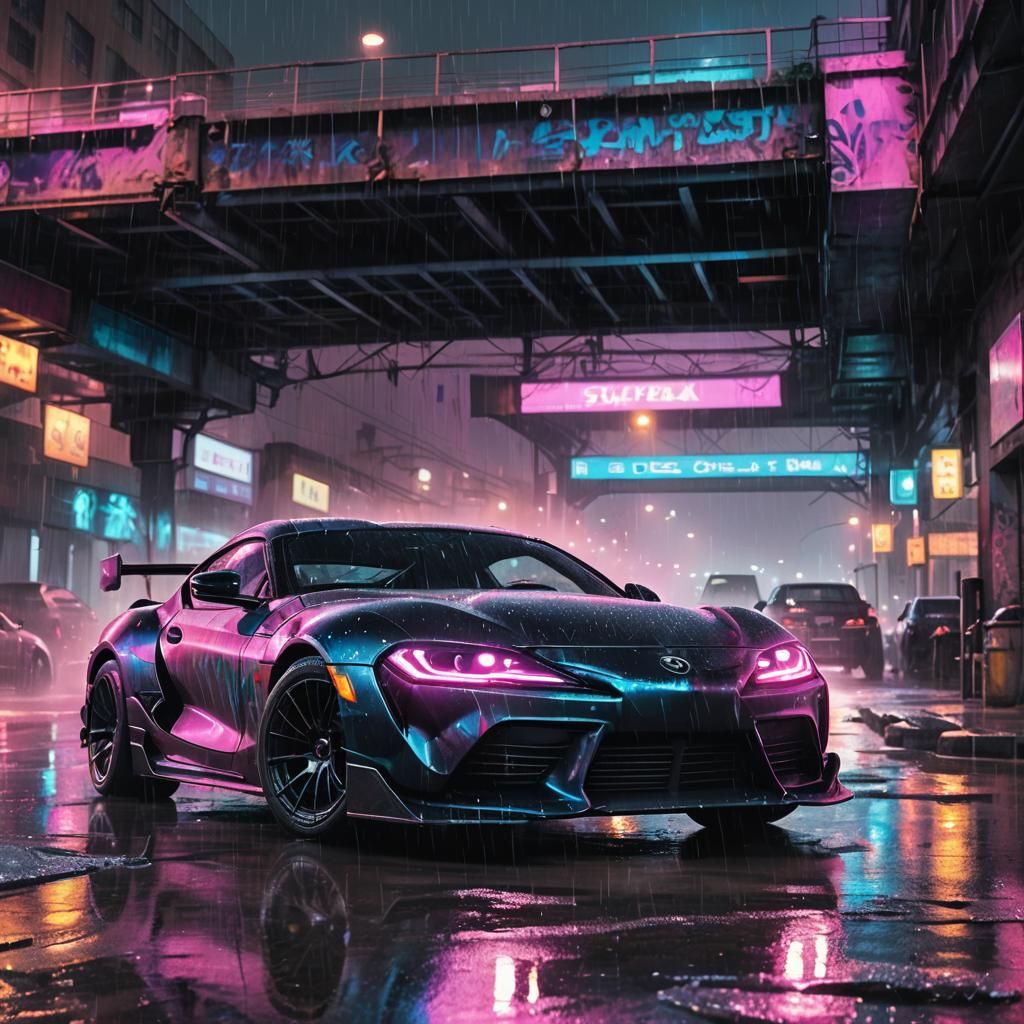 Supra GR Pandem Drifting Under City Bridge at Night