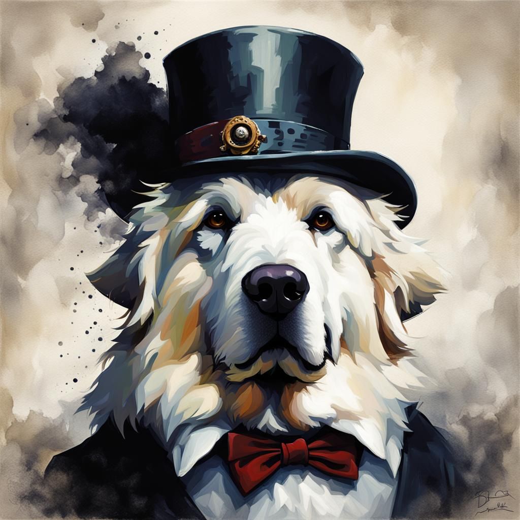 Sinister Fantasy: Great Pyrenees in Top Hat