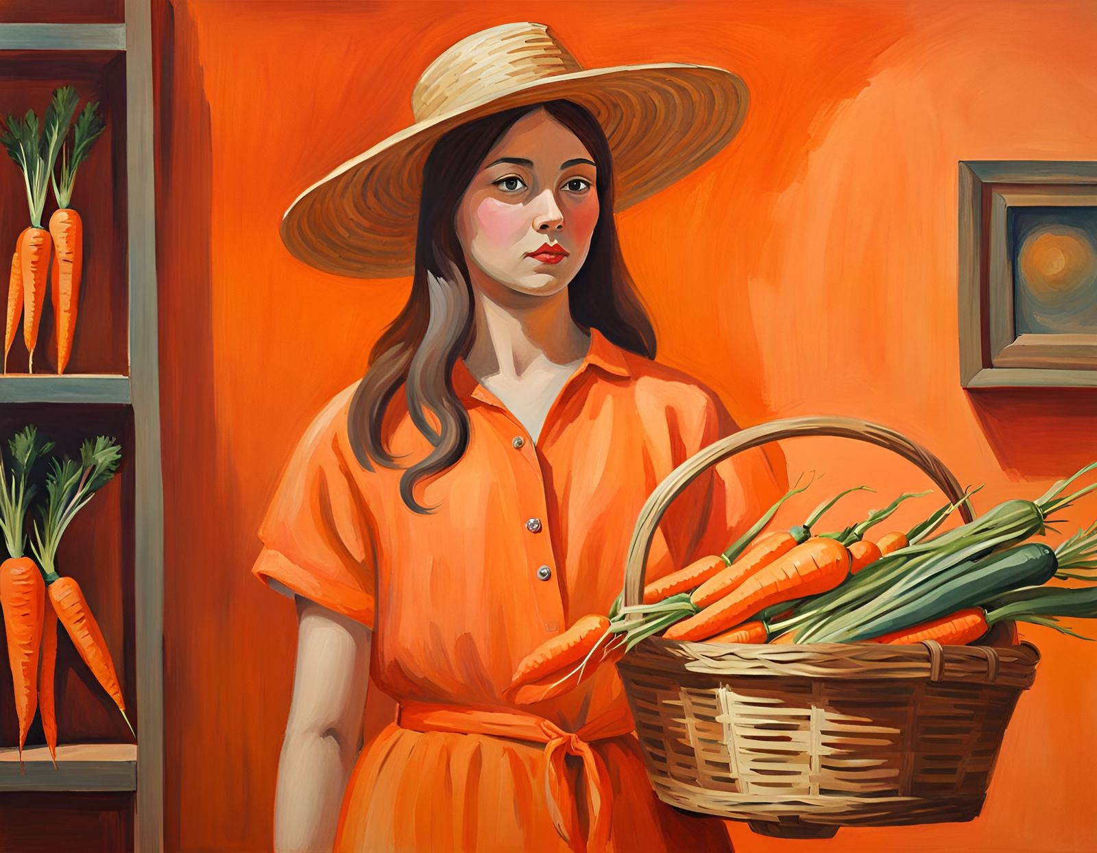 Girl with Carrots in Gouache Style
