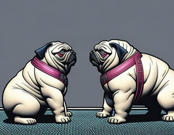 Sumo Pug Face-Off in Comic Book Art Style