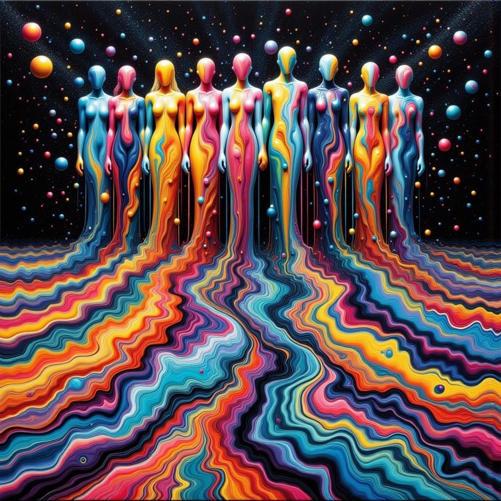 Multicolored Human River in Cosmic Night Sky