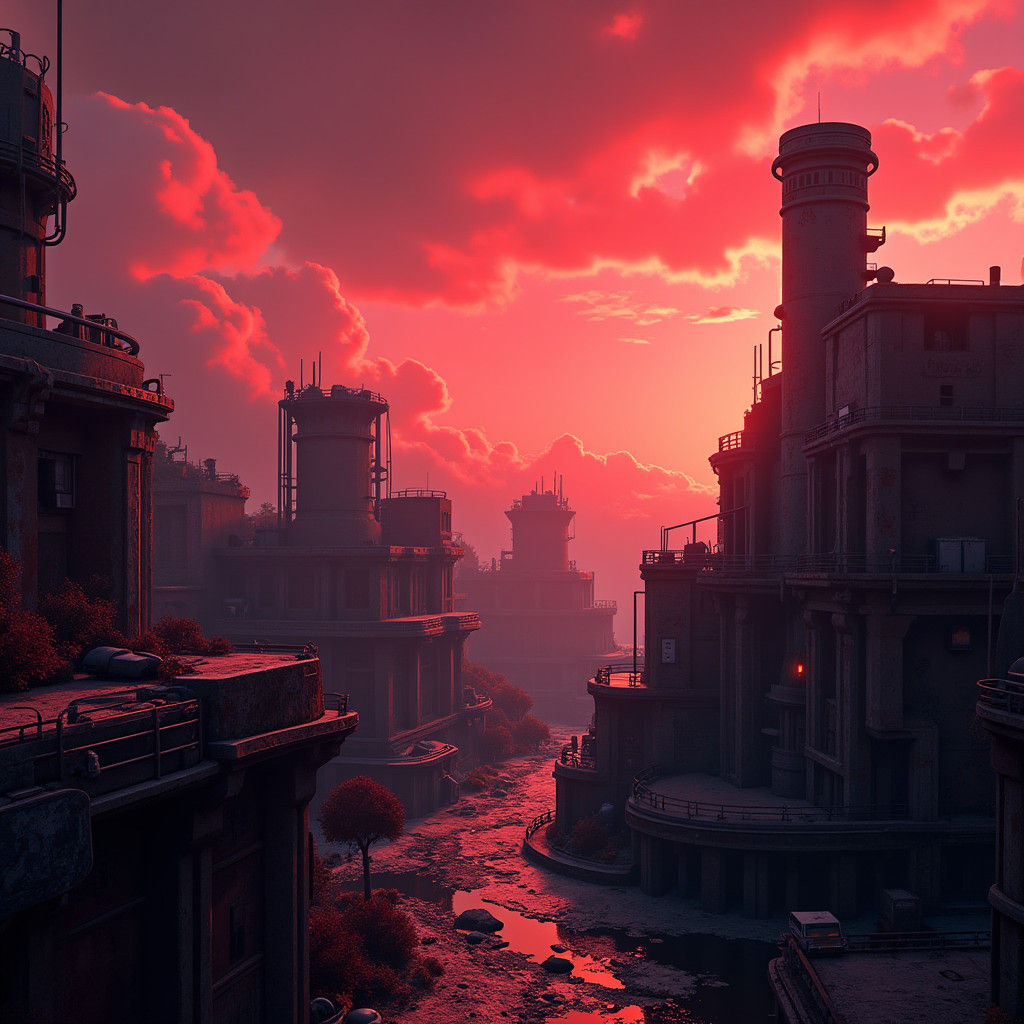 Dystopian Metropolis on Crimson Planet as Digital Art