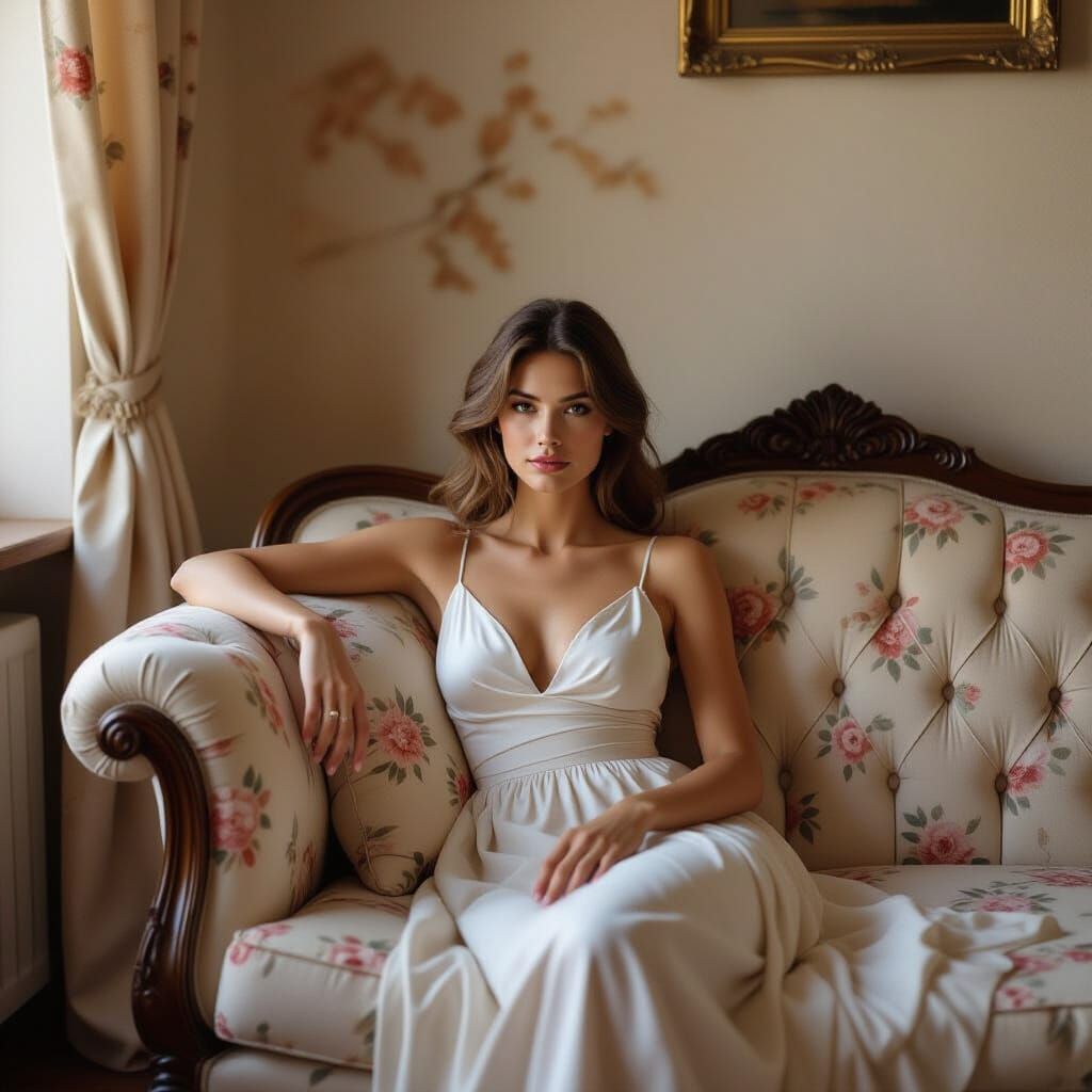 Woman Relaxing on Sofa in Photorealistic Style