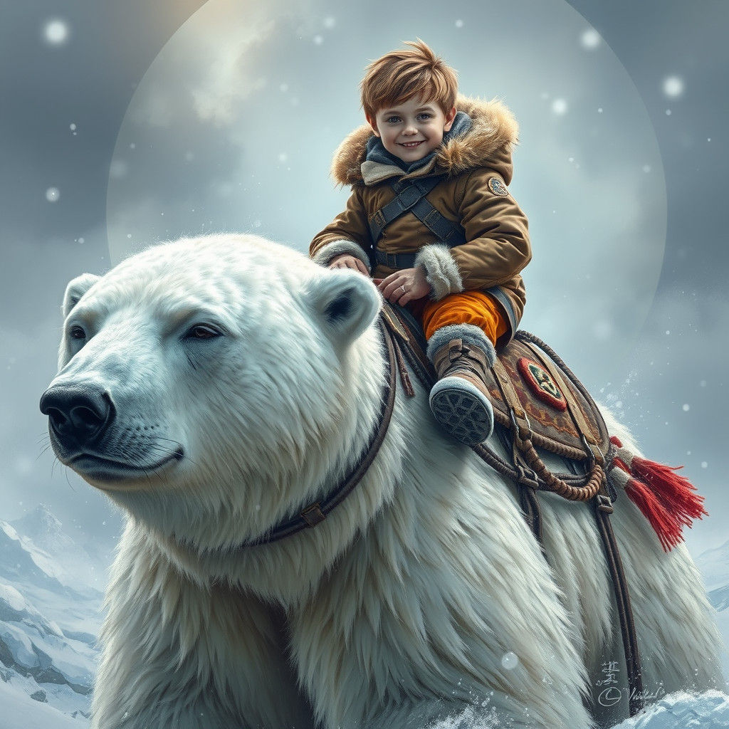 Boy Rides Polar Bear in Arctic Ice Storm