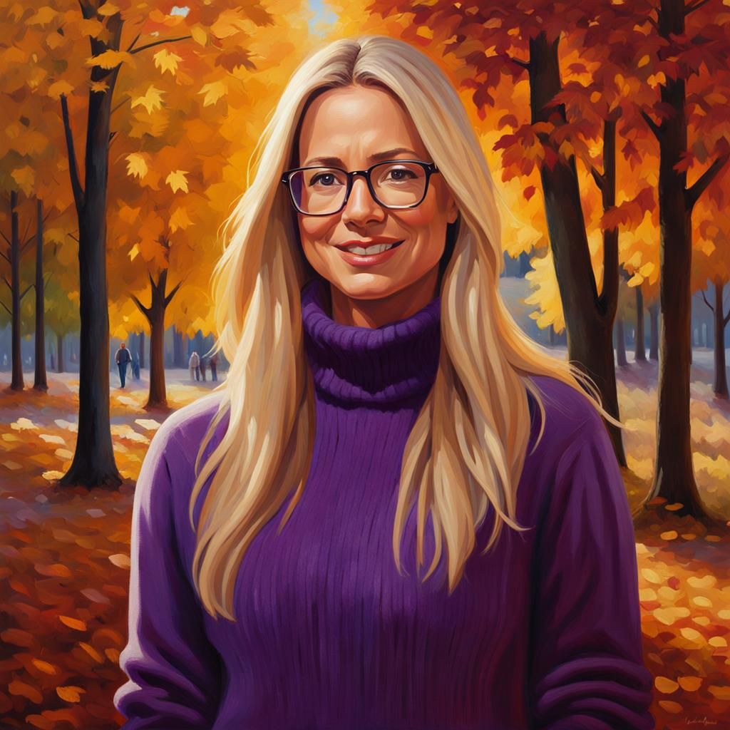 Woman in Autumn Park, Realistic Oil Portrait