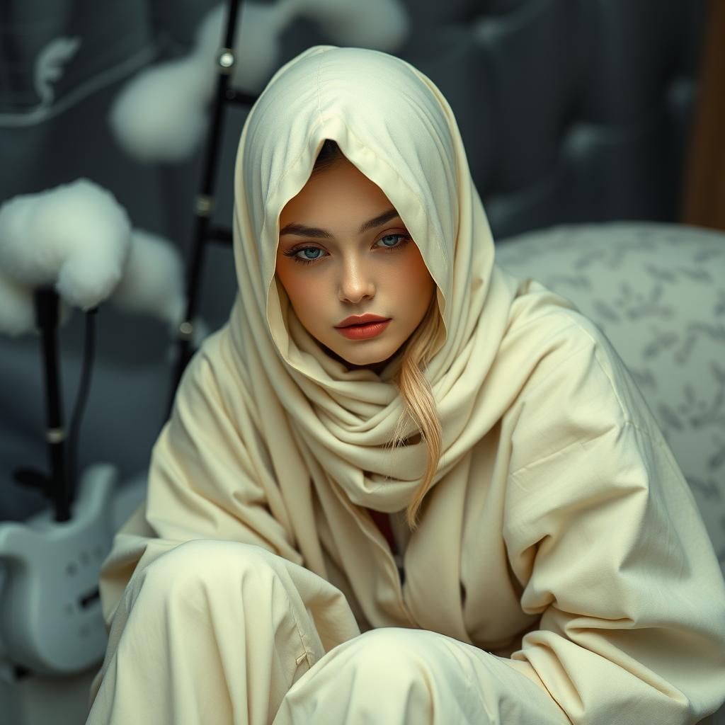 Girl Meditating by Lake in Impressionistic Style
