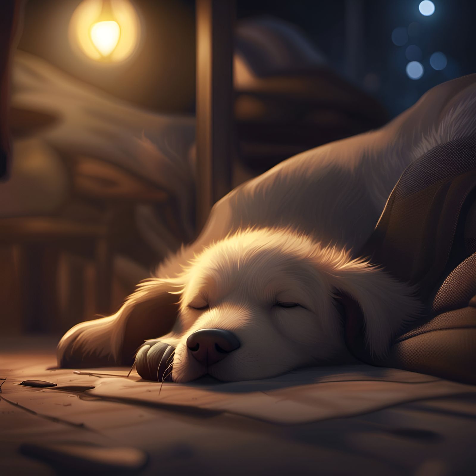 Adorable Dog Sleeping: Cinematic Digital Art