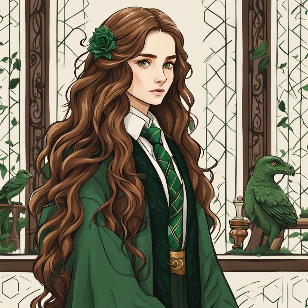Slytherin Student with Long Brown Hair