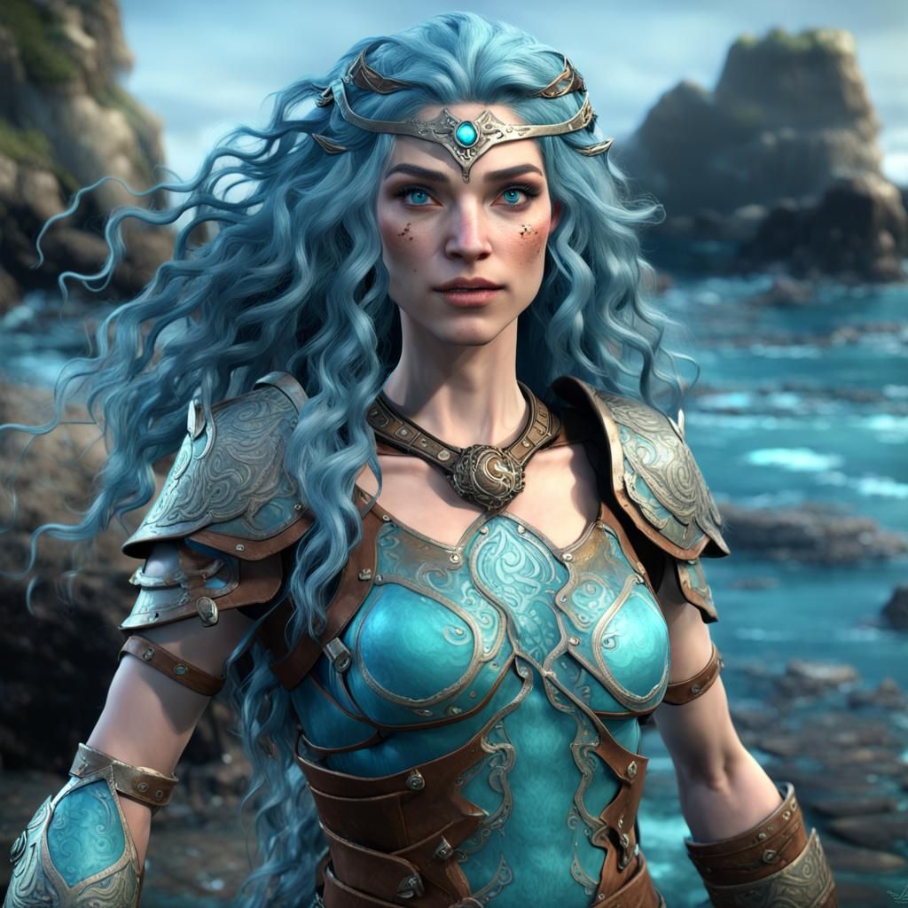 Water Genasi Druid Bending Ocean Water in 3D
