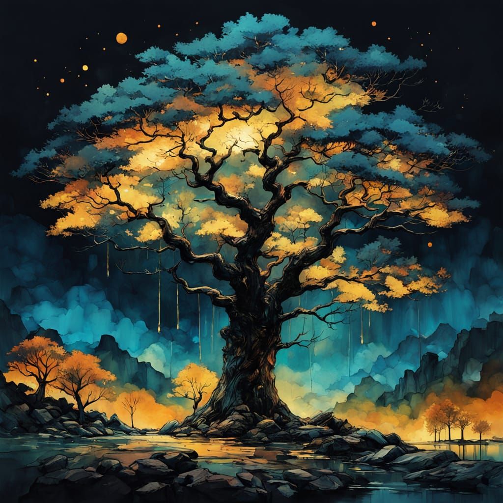 Fantasy Landscape in Alcohol Ink Style