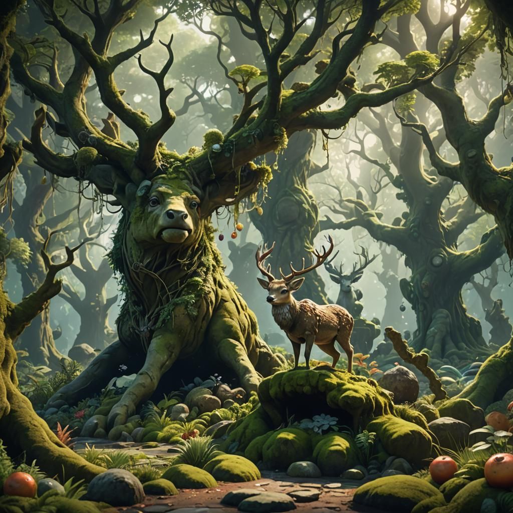 Mystical Forest with Dragons and Fantasy Creatures