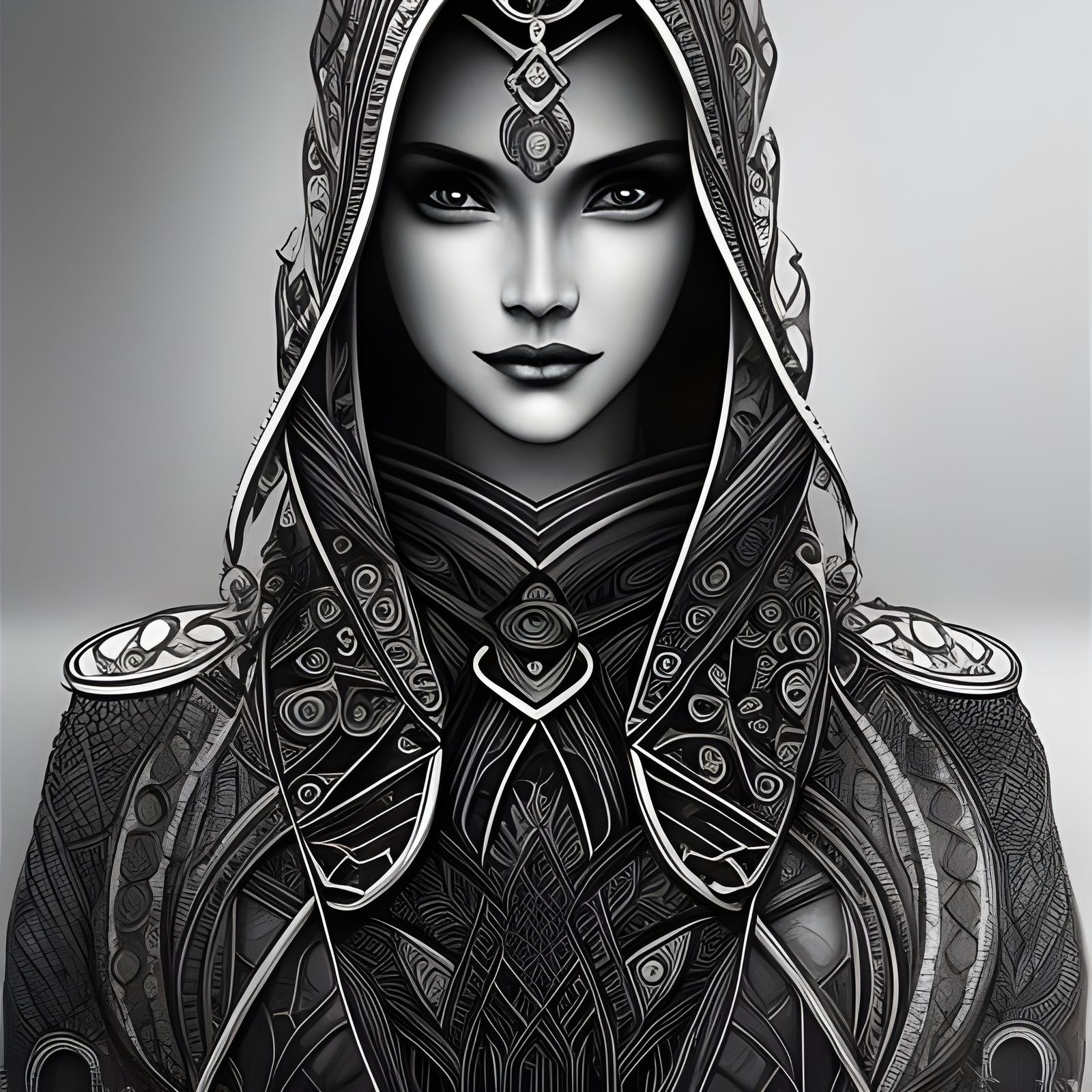 Princess Portrait in Art Nouveau Line Drawing Style