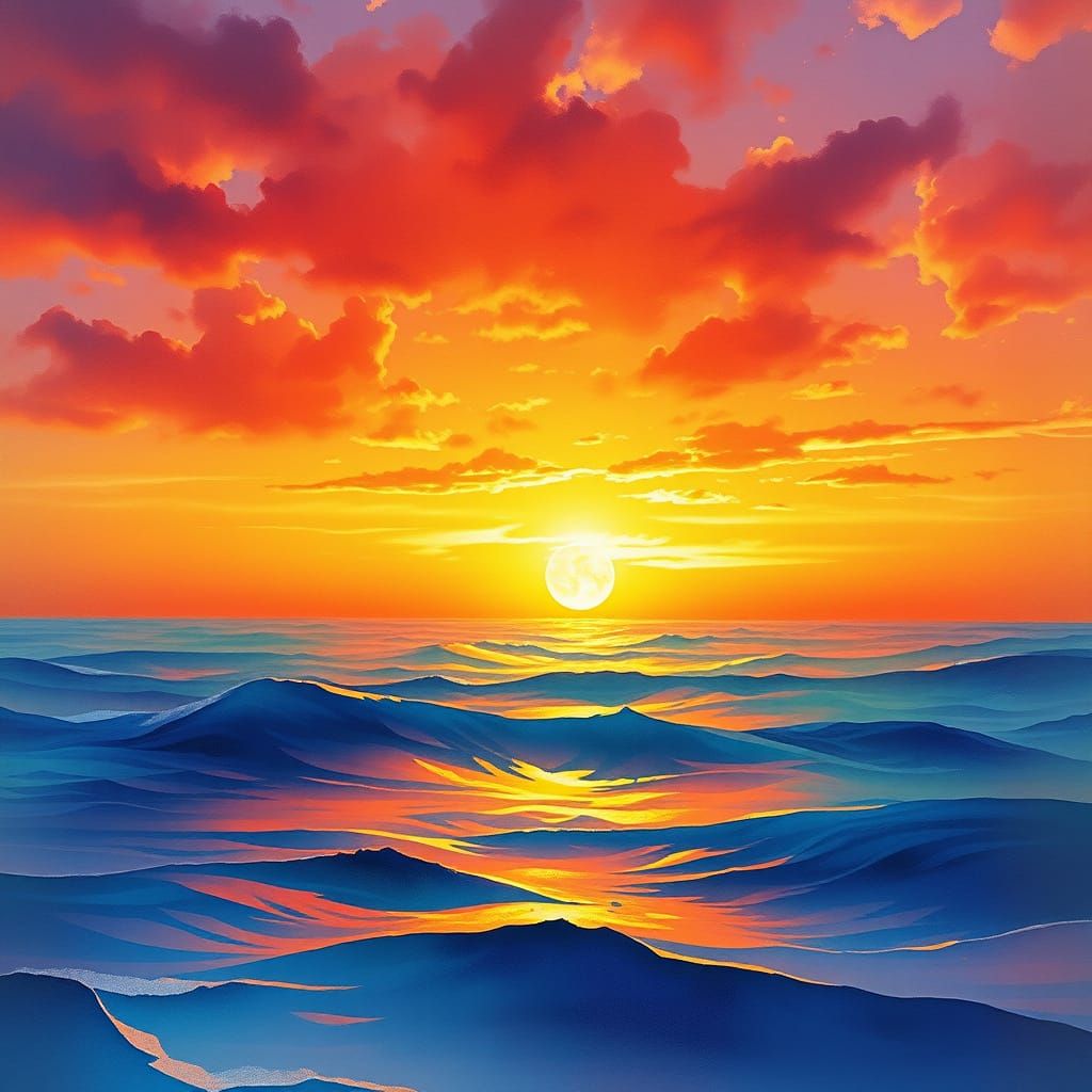 Vibrant Sunset Watercolor Fantasy