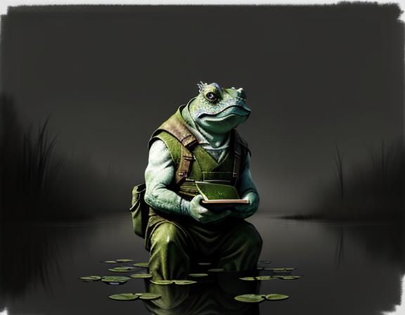 Bullywug in Misty Swamp: Pen and Ink Illustration