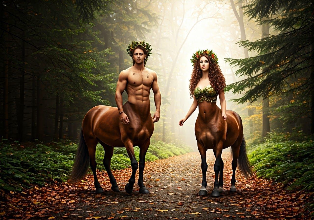 Centaur Royalty in Enchanted Autumn Forest