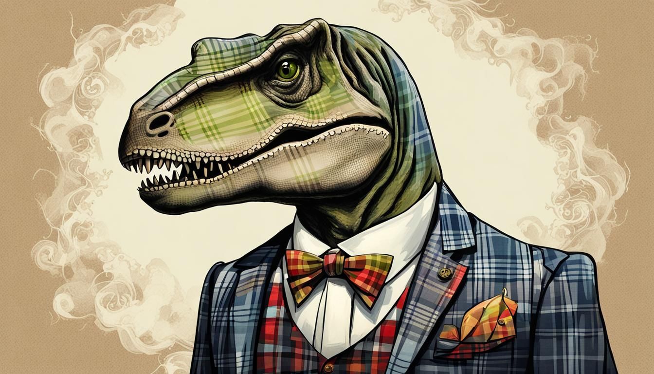 T-Rex in Plaid Suit: A Whimsical Portrait