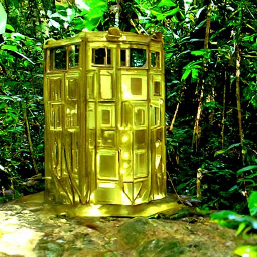 Golden Tardis in Rainforest Digital Art
