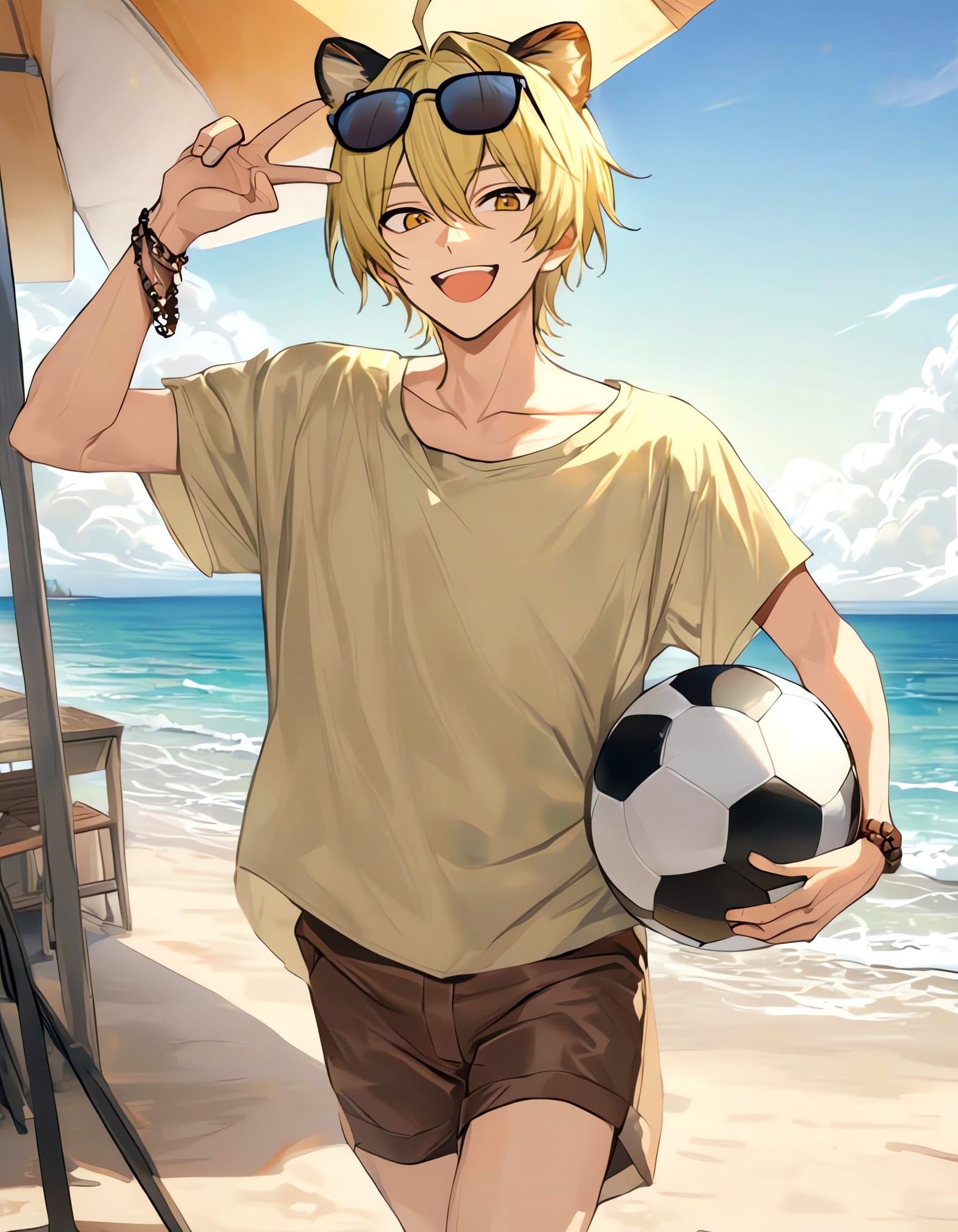 Happy Bishounen Cowboy Soaks Up Beach Soccer Fun